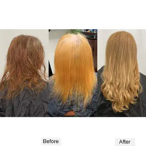 Color correction in stages: patchy brown, then orange, finished as golden blonde, by Paul Juma